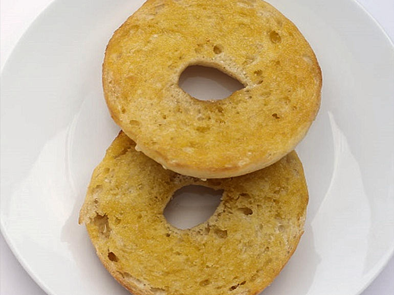 Slices of buttered bagels